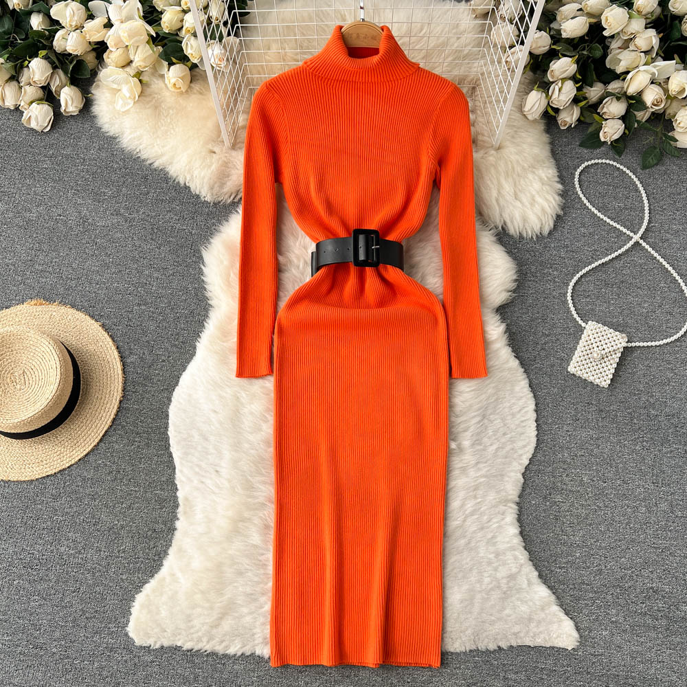 High Collar Tight Knitted Dress