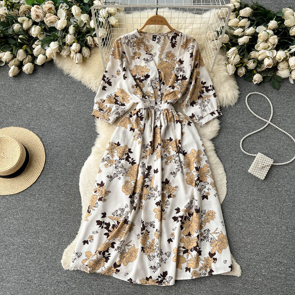 French Style Floral Printed Chiffon Dress