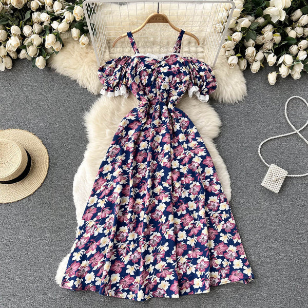 Off-shoulder Floral Printed A-line Dress