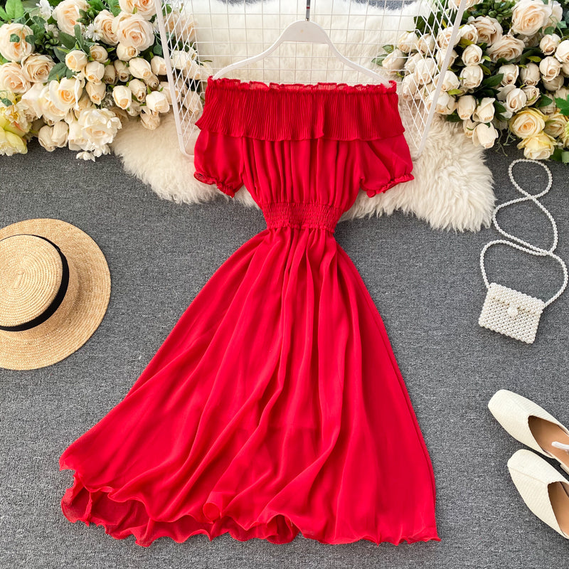 Chic Off-shoulder Pleated Chiffon Dress