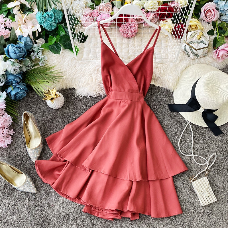 Fairy Backless Crossed Strap Ruffled Dress