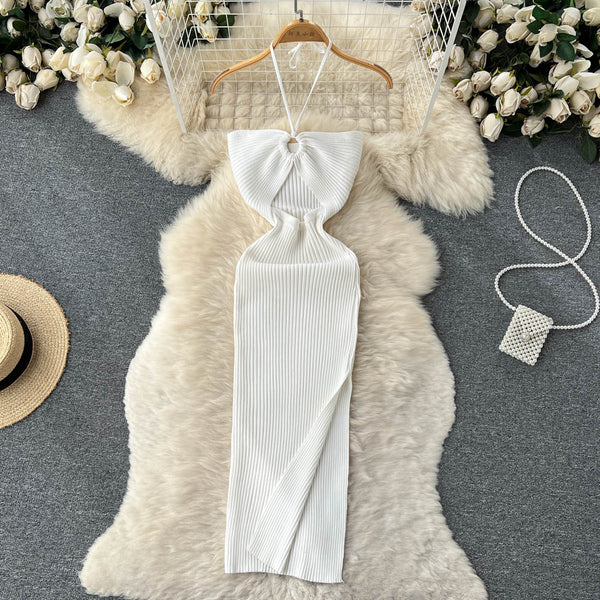 Solid Color Slim-fit Knitted Dress