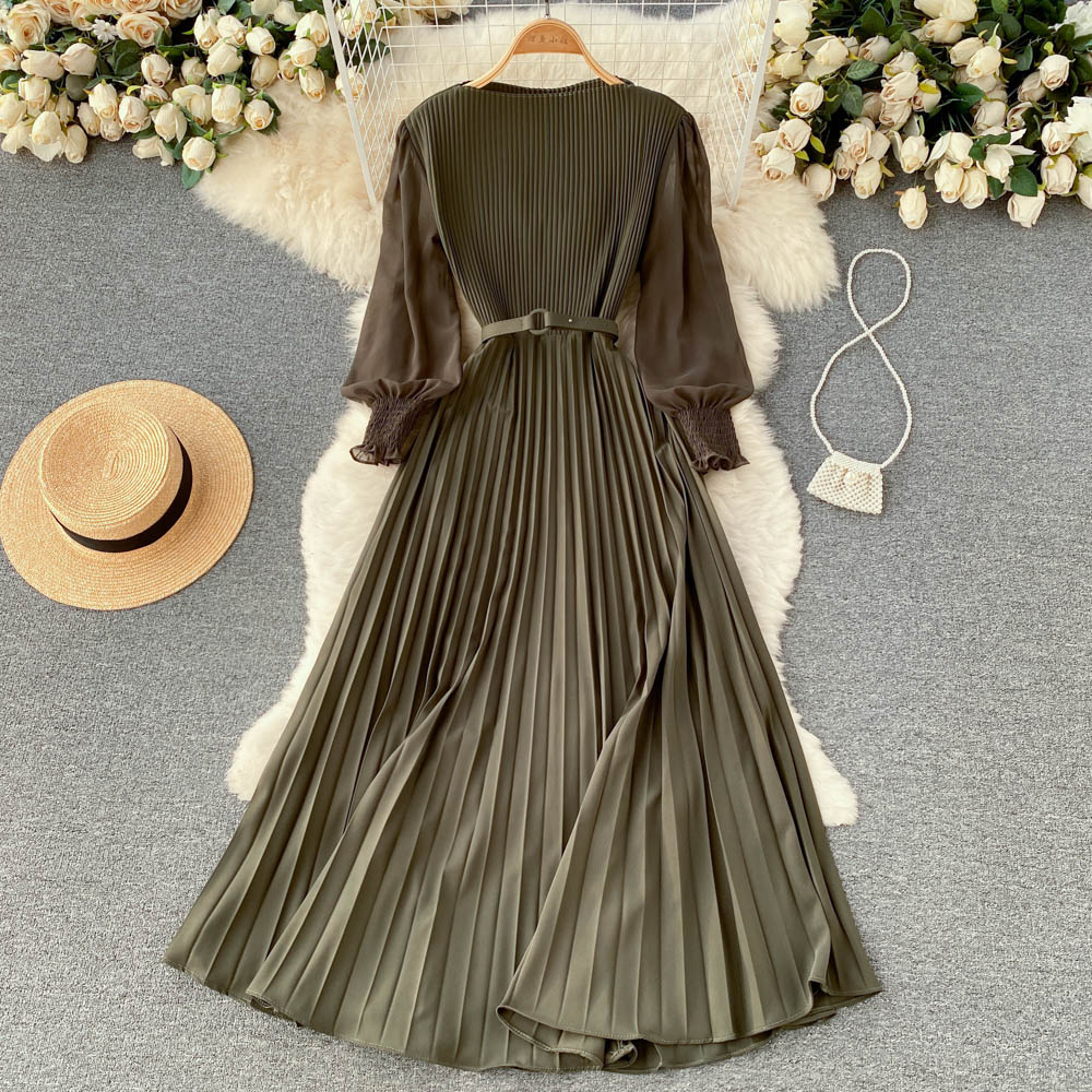 Pressed Pleated Waist Slimming Dress