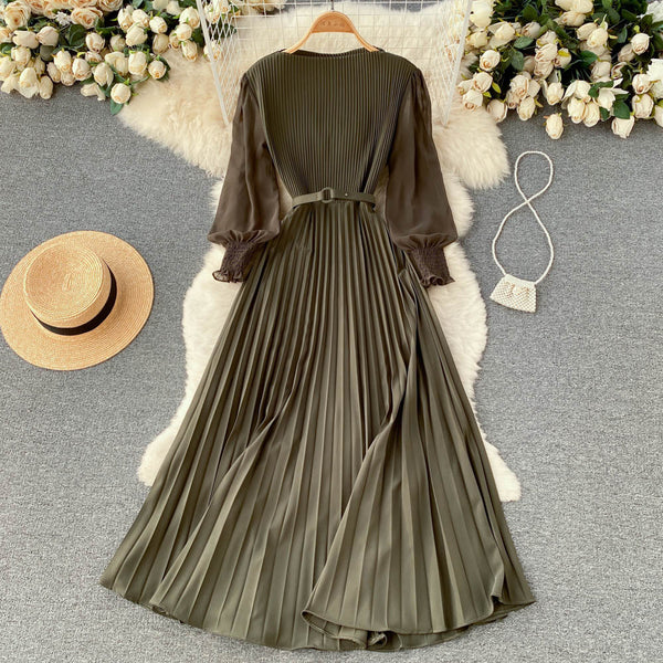 Pressed Pleated Waist Slimming Dress