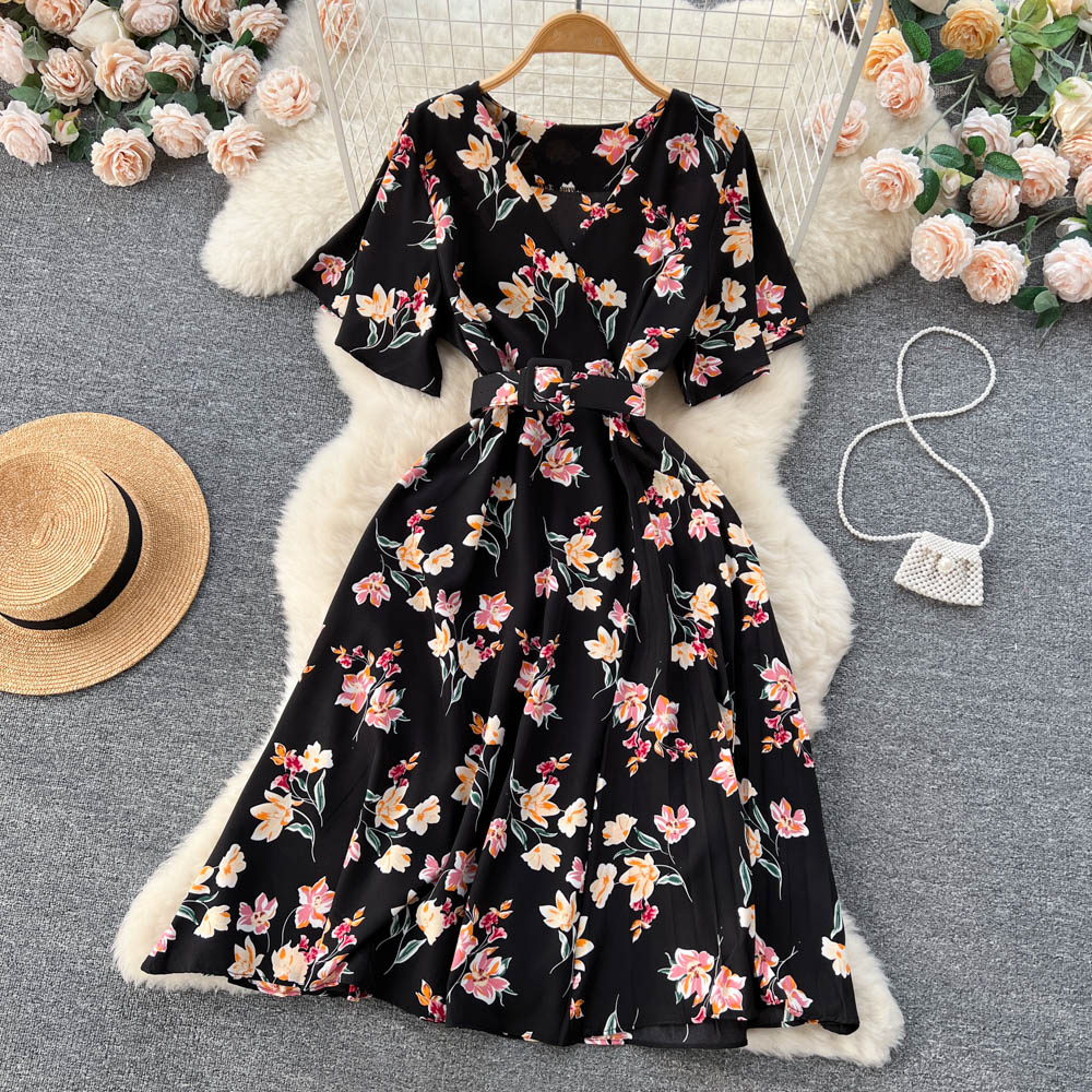 Korean Style Floral Print Chiffon Dress