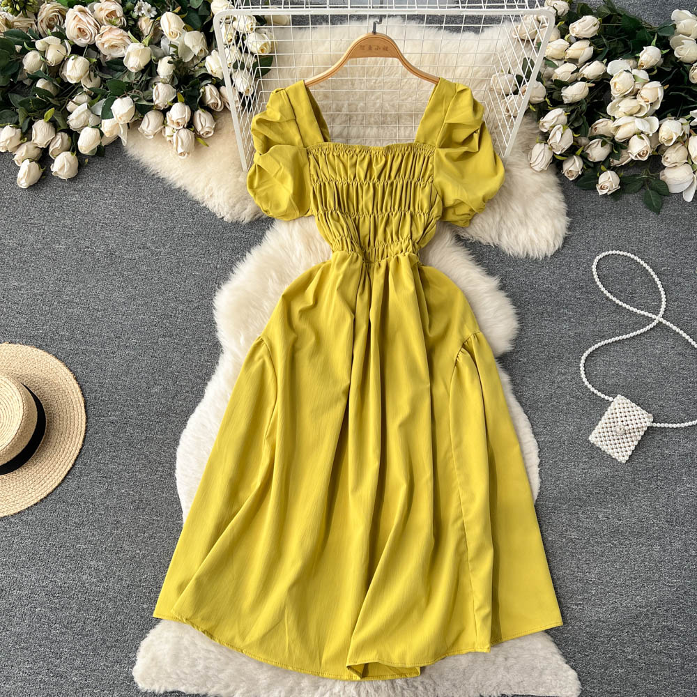 Vintage Square Collar Pleated Dress