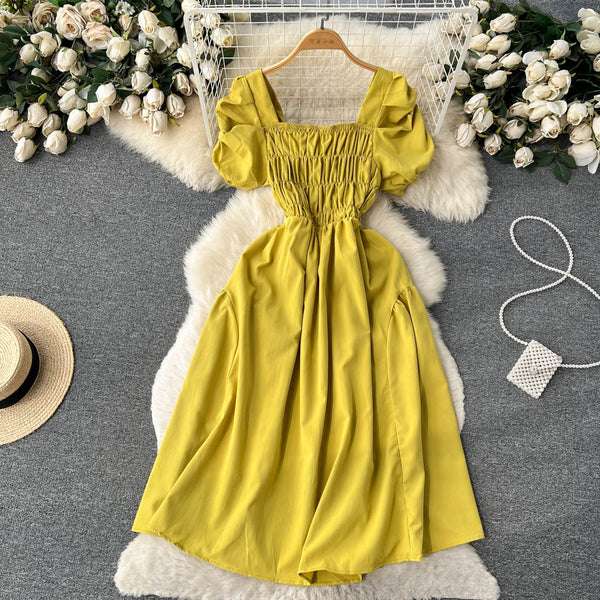 Vintage Square Collar Pleated Dress