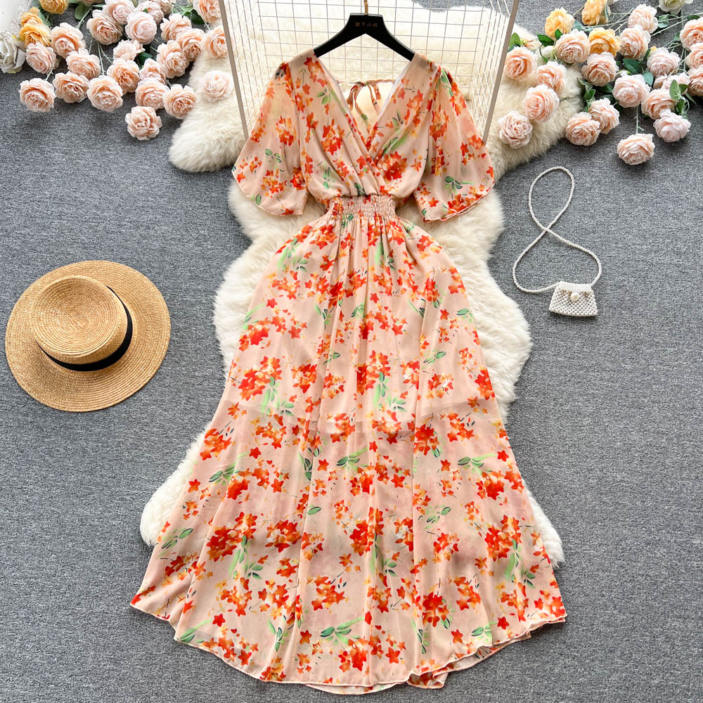 Oil Painting Floral Chiffon Dress