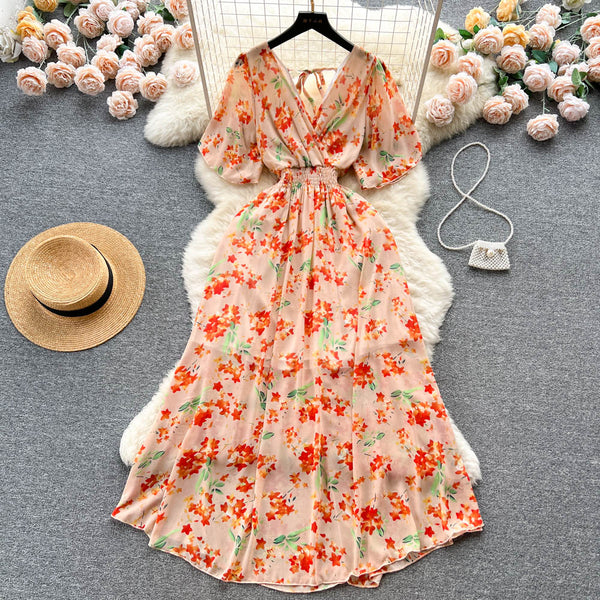 Oil Painting Floral Chiffon Dress
