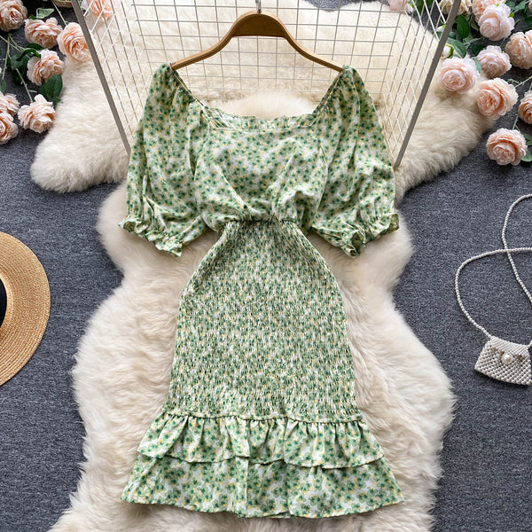 Niche Square Neck Hip-wrapping Fishtail Dress