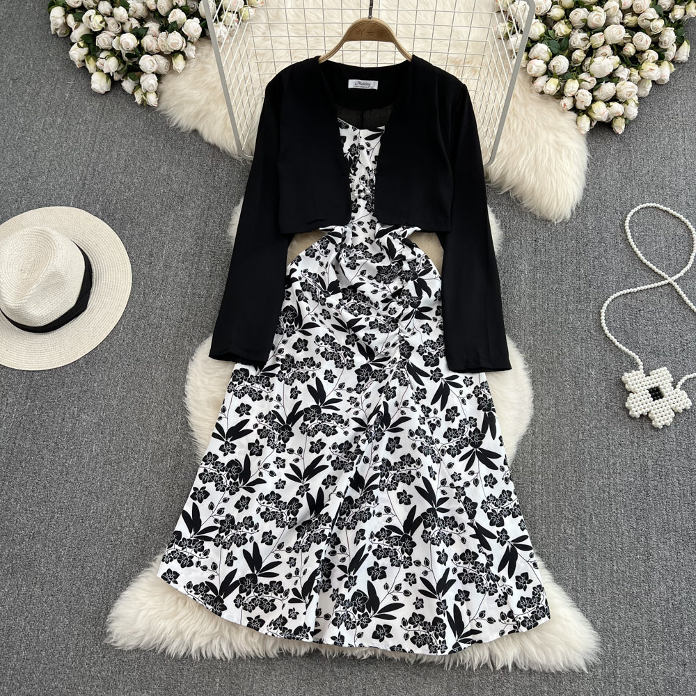 Vintage Sleeveless Dress&Cape Jacket 2Pcs
