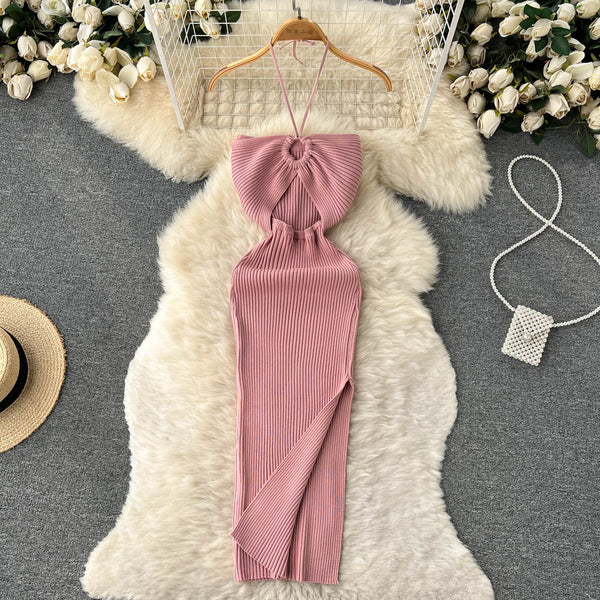 Solid Color Slim-fit Knitted Dress