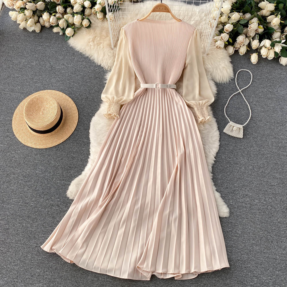 Pressed Pleated Waist Slimming Dress