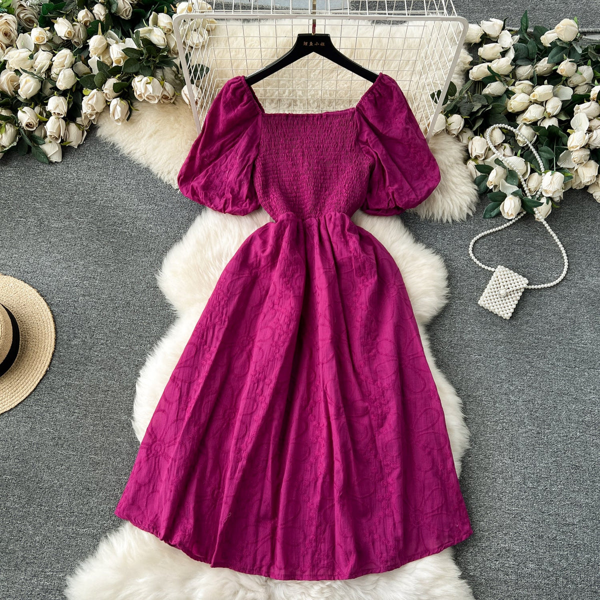 Bohemia Flared Sleeve Stretchy Embroidered Dress
