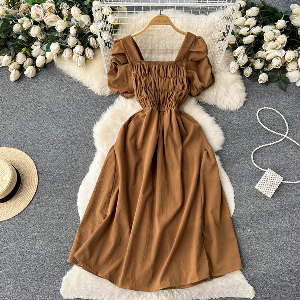 Vintage Square Collar Pleated Dress