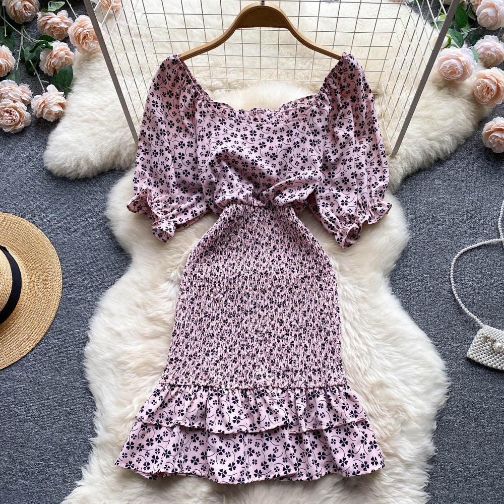 Niche Square Neck Hip-wrapping Fishtail Dress