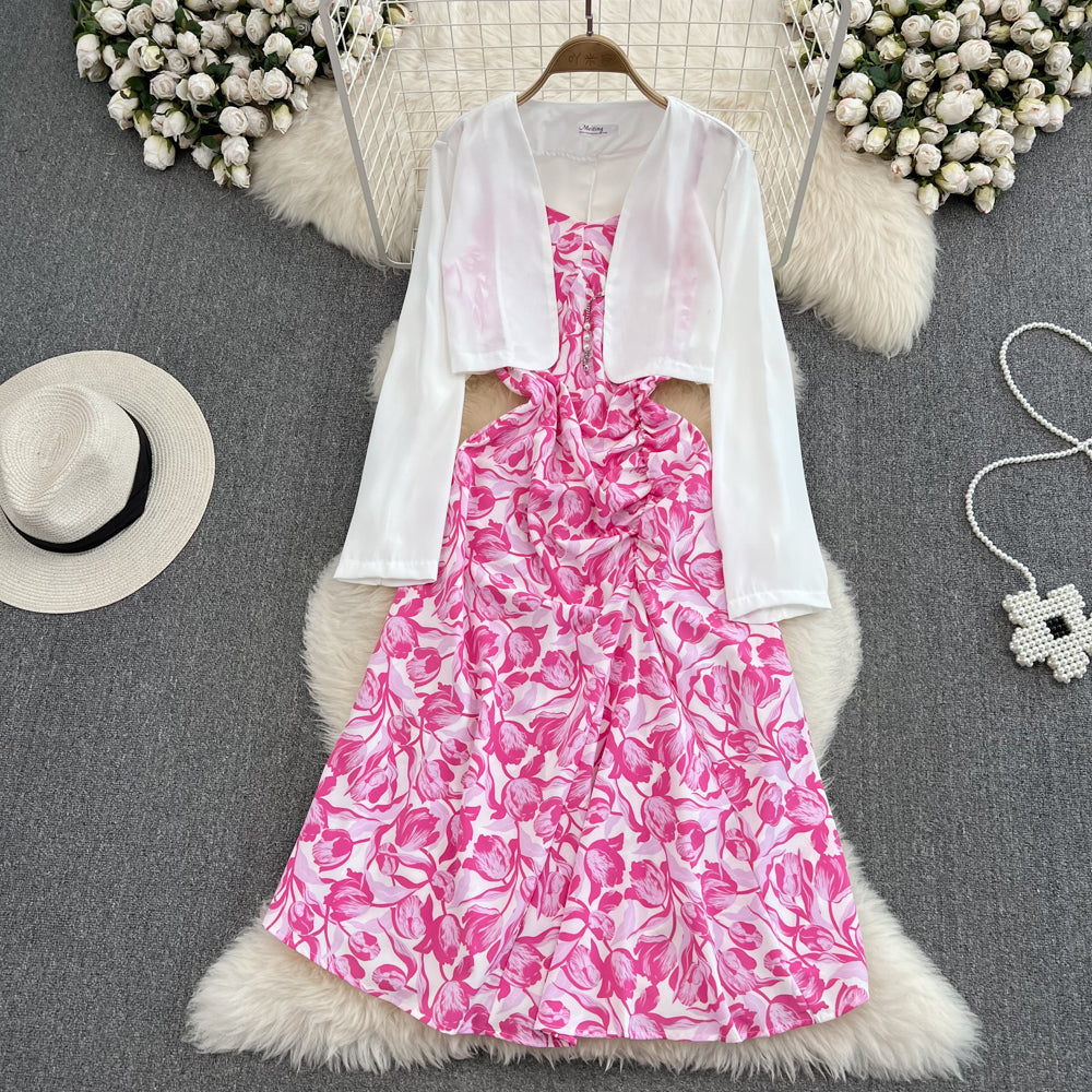 Vintage Sleeveless Dress&Cape Jacket 2Pcs