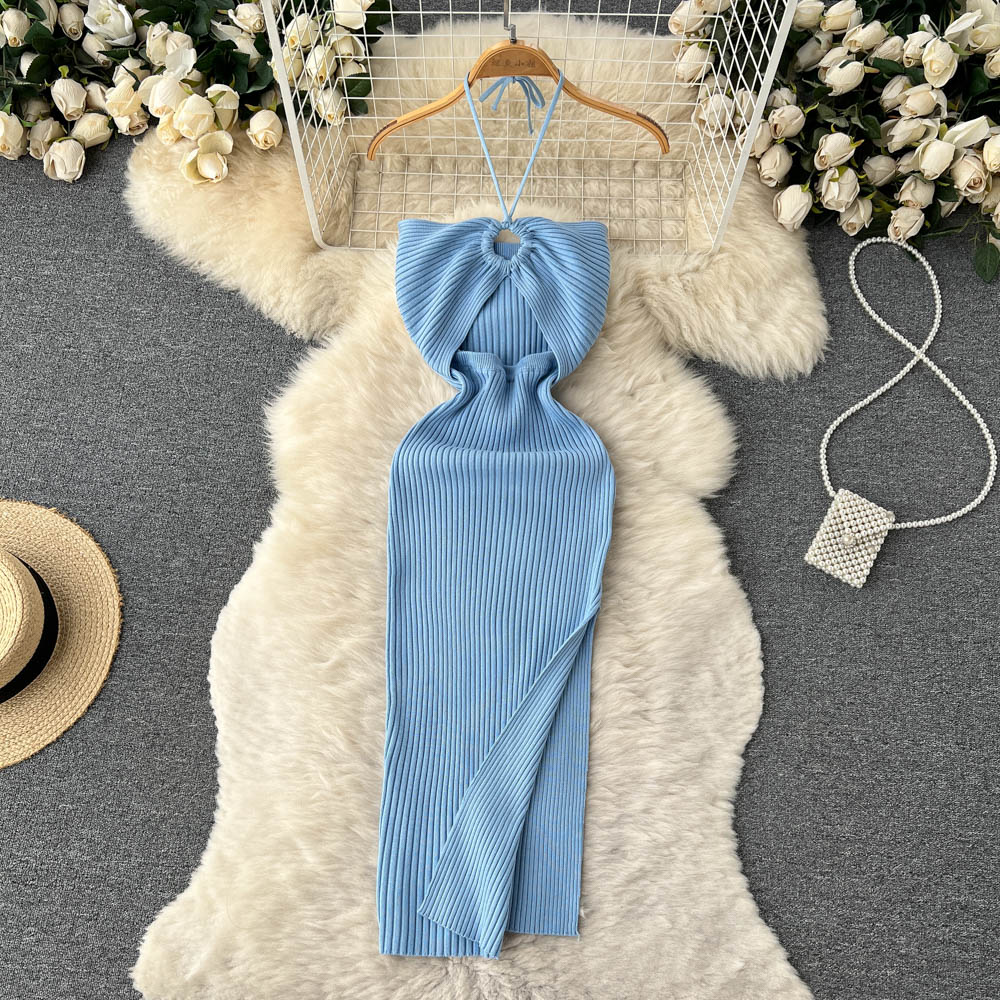 Solid Color Slim-fit Knitted Dress
