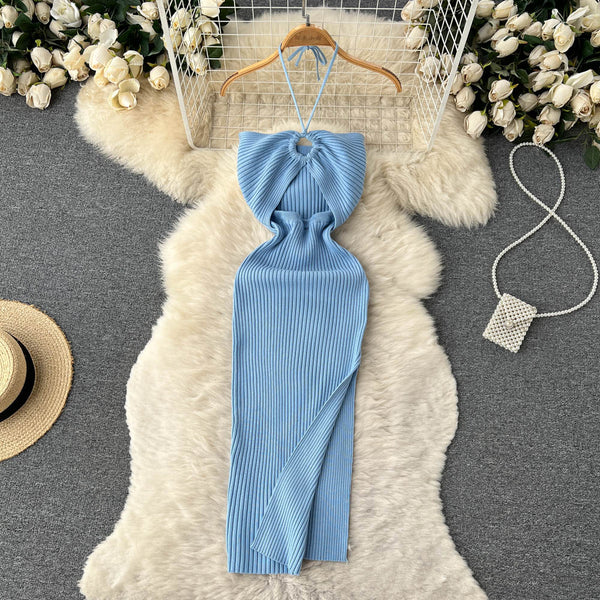 Solid Color Slim-fit Knitted Dress