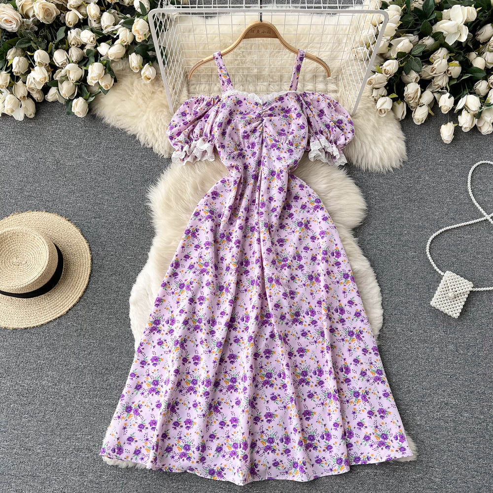 Off-shoulder Floral Printed A-line Dress