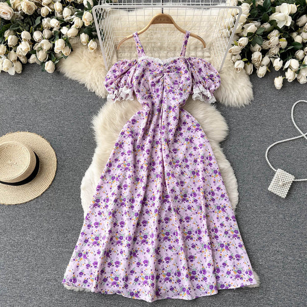 Off-shoulder Floral Printed A-line Dress