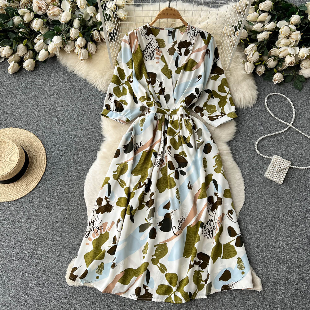 French Style Floral Printed Chiffon Dress