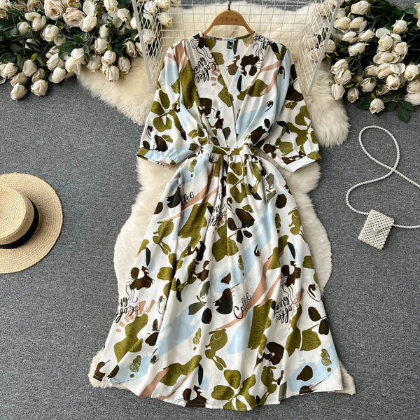 French Style Floral Printed Chiffon Dress