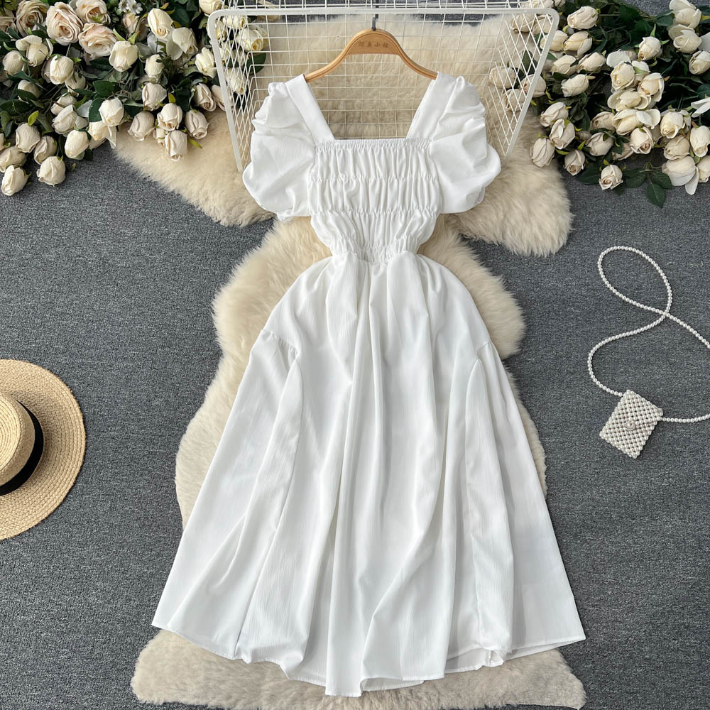 Vintage Square Collar Pleated Dress