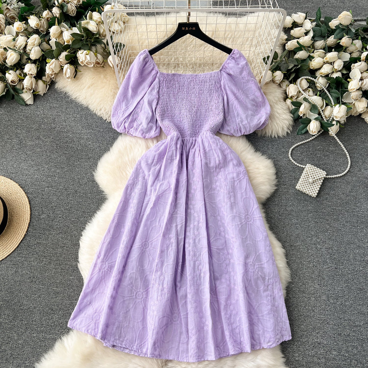 Bohemia Flared Sleeve Stretchy Embroidered Dress