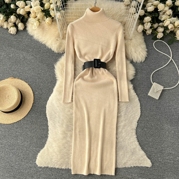 High Collar Tight Knitted Dress