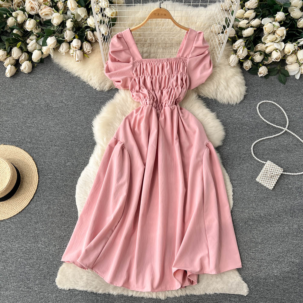 Vintage Square Collar Pleated Dress