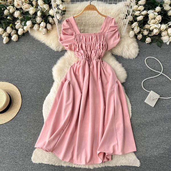 Vintage Square Collar Pleated Dress