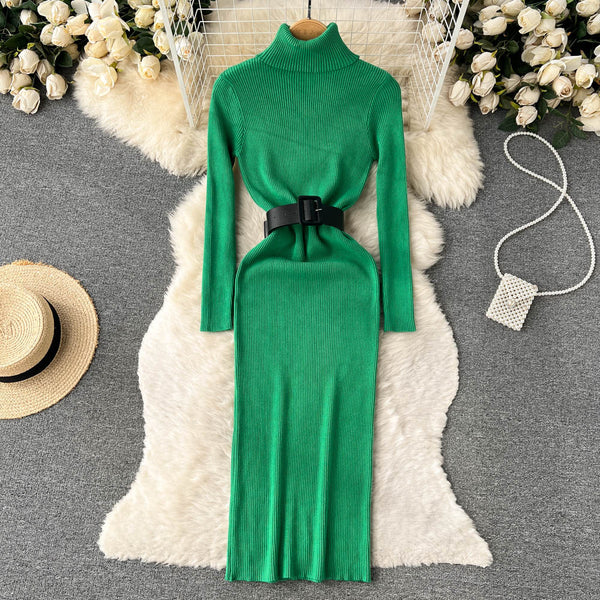 High Collar Tight Knitted Dress