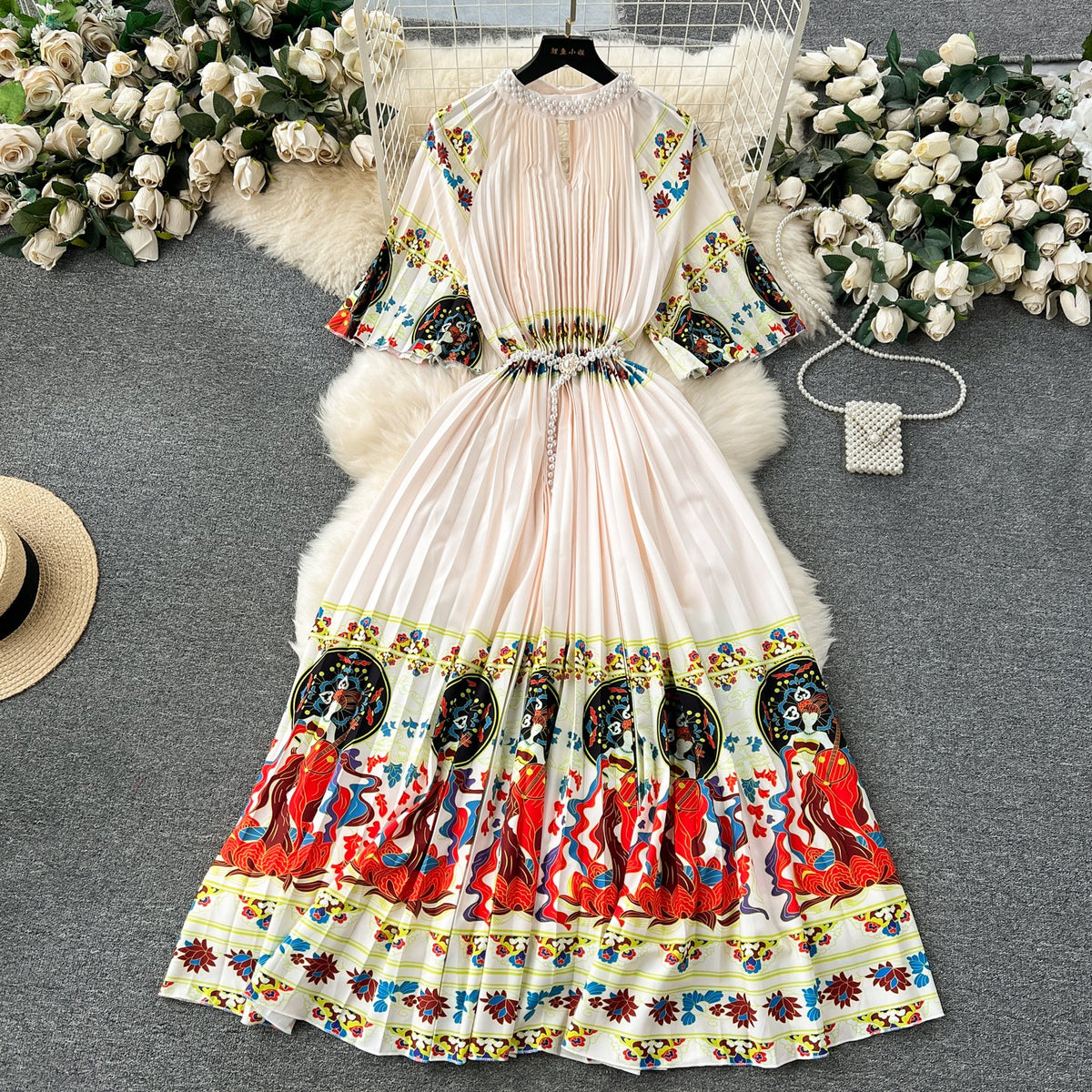 Elegant Beaded Floral Printed Dress