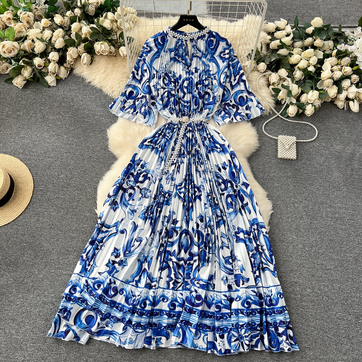 Elegant Beaded Floral Printed Dress