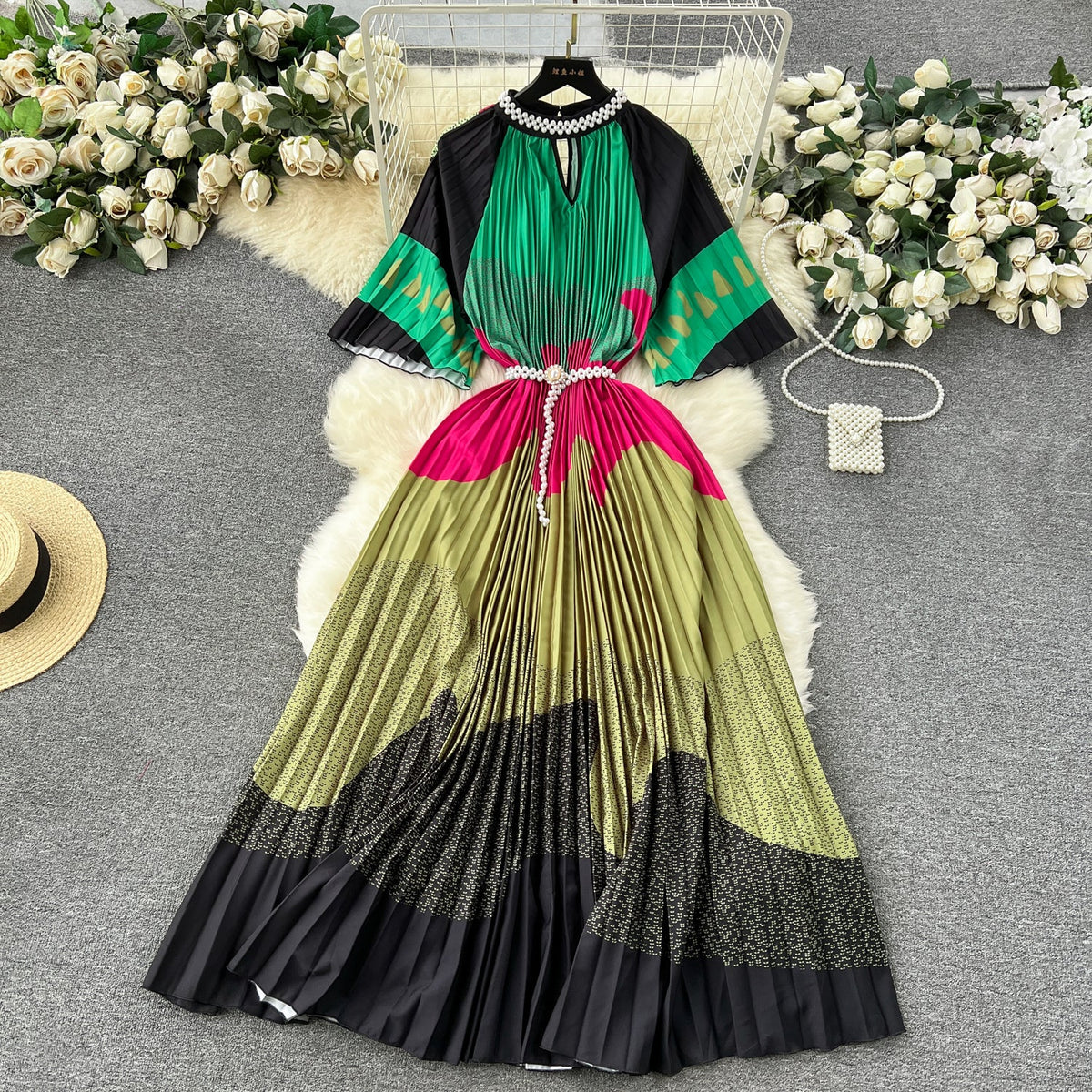 Elegant Beaded Floral Printed Dress
