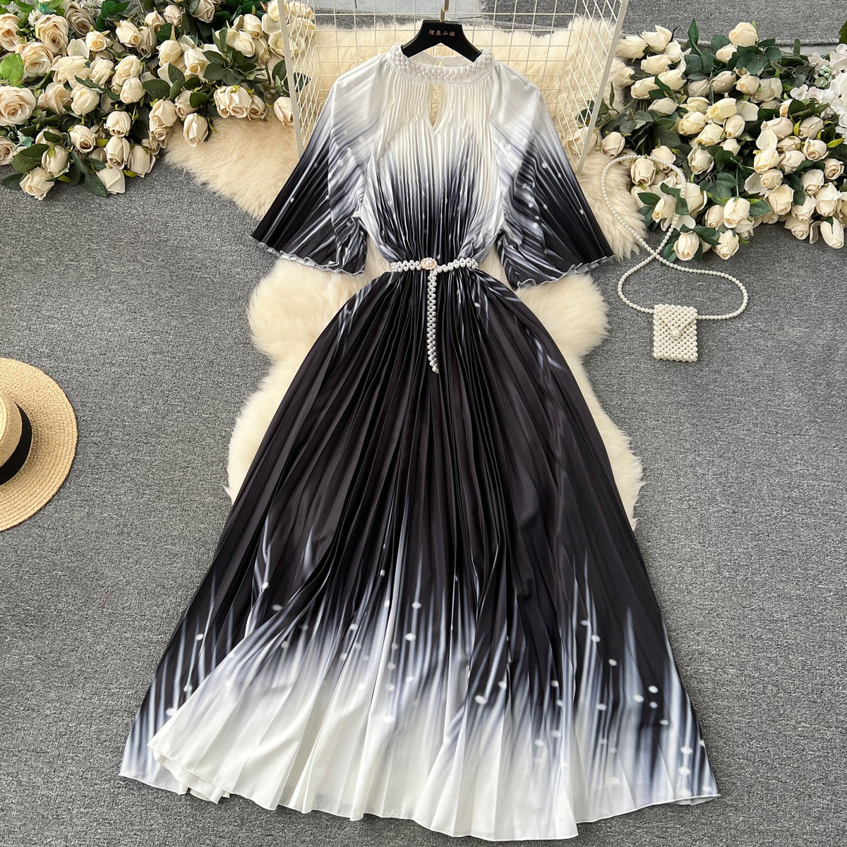 Elegant Beaded Floral Printed Dress