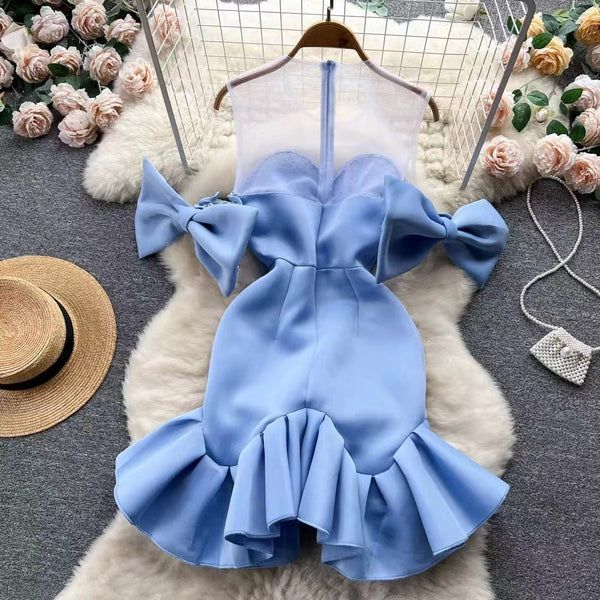 Beaded Bow-tie Mesh Fishtail Dress