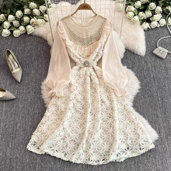 Courtly Beaded Delicate Lace Dress