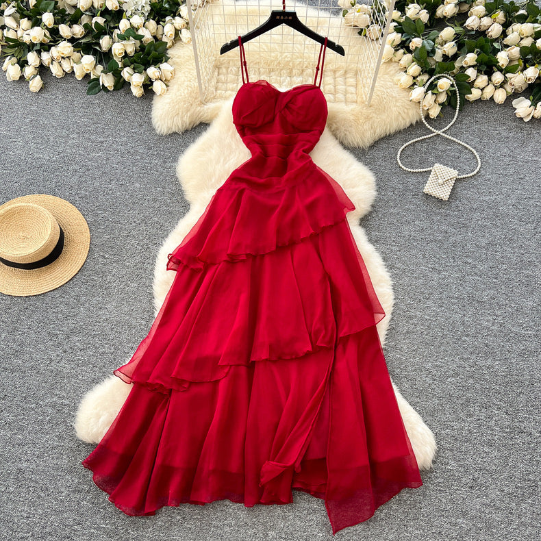 Irregular Design Ruffled Slip Dress