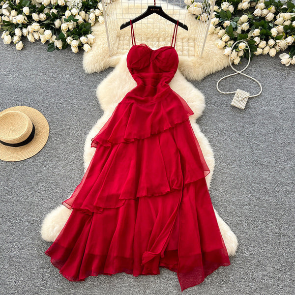Irregular Design Ruffled Slip Dress