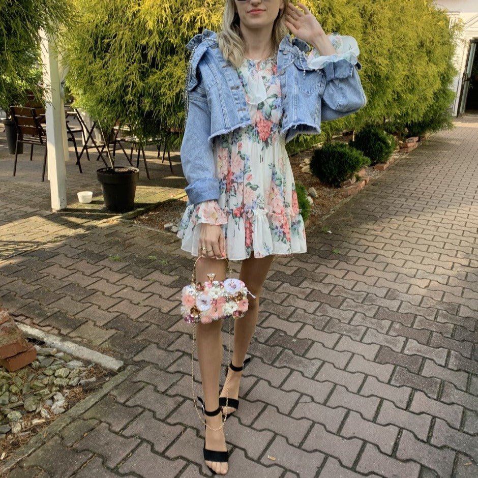 Şifon Baskılı Puf Kollu Tulum